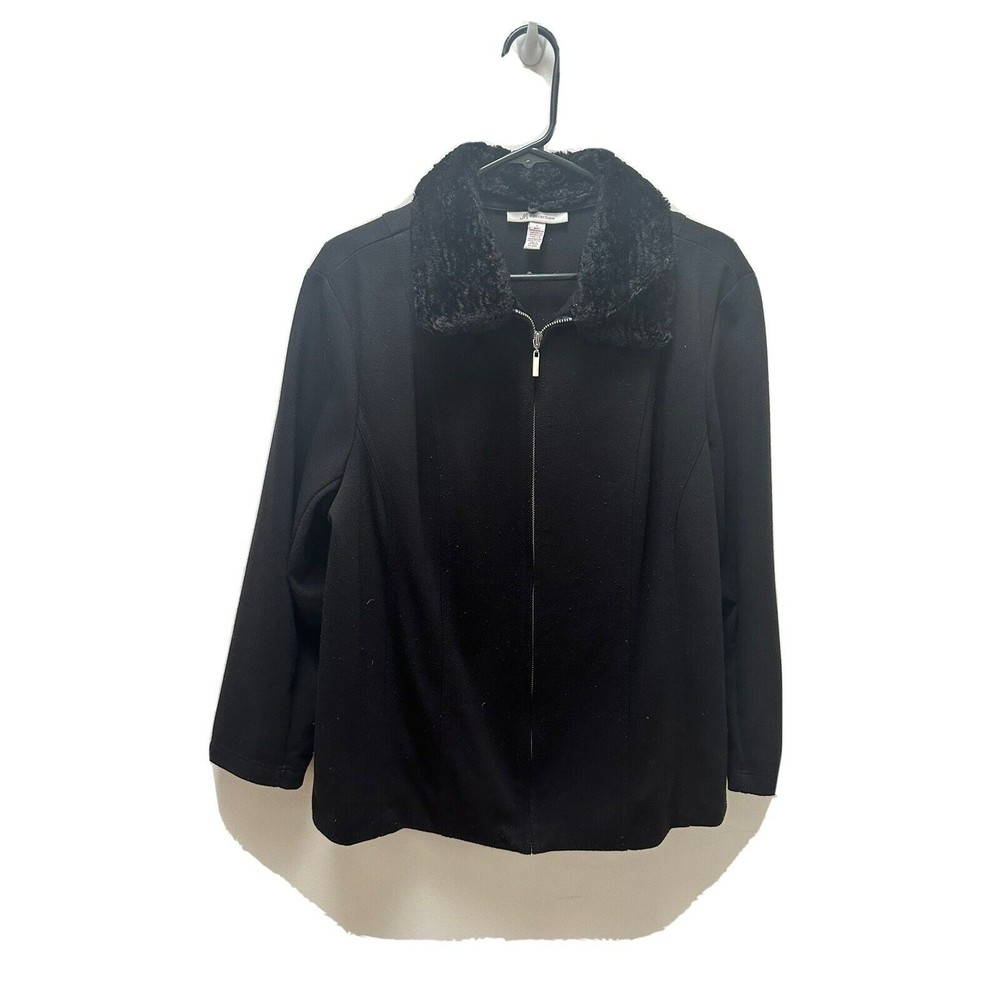 JM Collection Womens Jacket Large black Full Zip Knit polyester Blend.